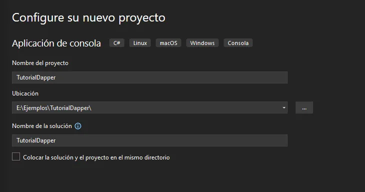 Tutorial Dapper crear proyecto