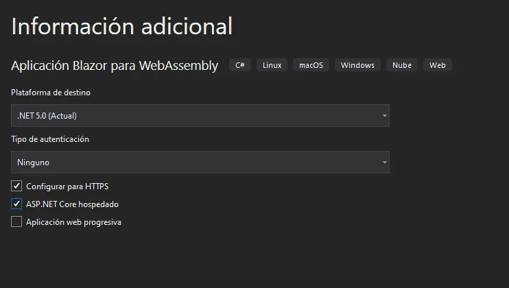 Creación del proyecto Blazor Web Assembly paso 3