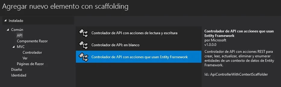 Agregar nuevo elemento con scaffolding