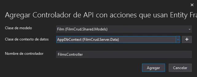 Agregar nuevo elemento con scaffolding