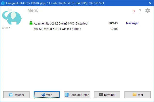 Pantalla principal Laragon