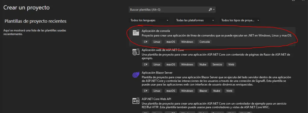 Crear proyecto de consola en .NET