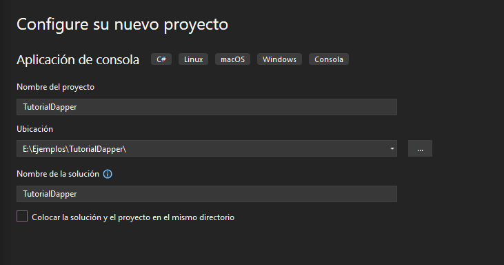 Configurar nombre del proyecto