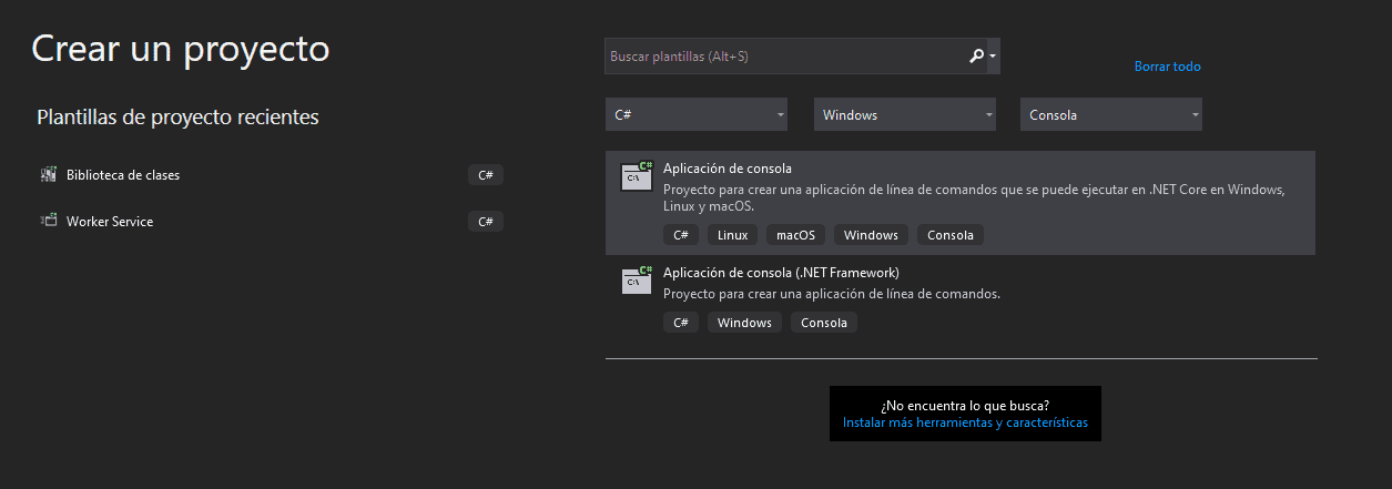 Crear proyecto en Visual Studio